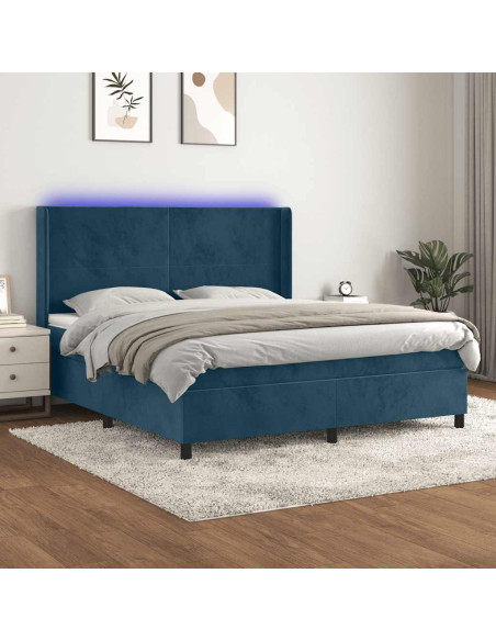 Letto a Molle con Materasso e LED Blu Scuro 180x200 cm