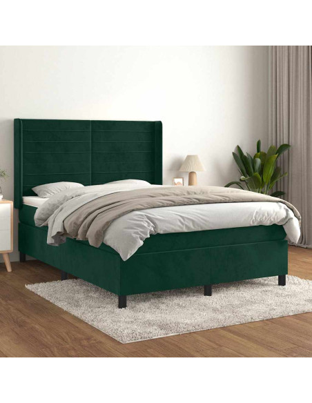 Giroletto a Molle con Materasso Verde Scuro 140x200 cm Velluto