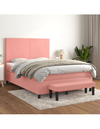 Giroletto a Molle con Materasso Rosa 140x200 cm in Velluto
