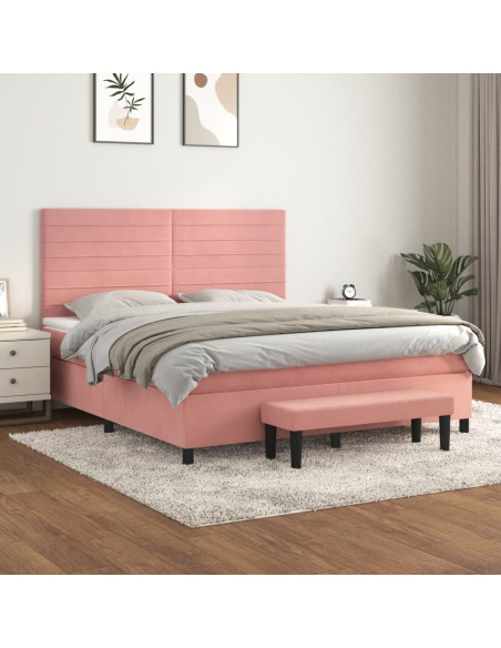 Giroletto a Molle con Materasso Rosa 160x200 cm in Velluto