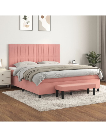 Giroletto a Molle con Materasso Rosa 180x200 cm in Velluto