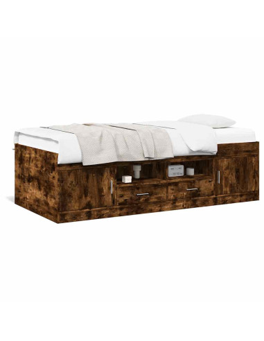 Divano Letto con Cassetti senza Materasso Rovere Fumo 90x190 cm