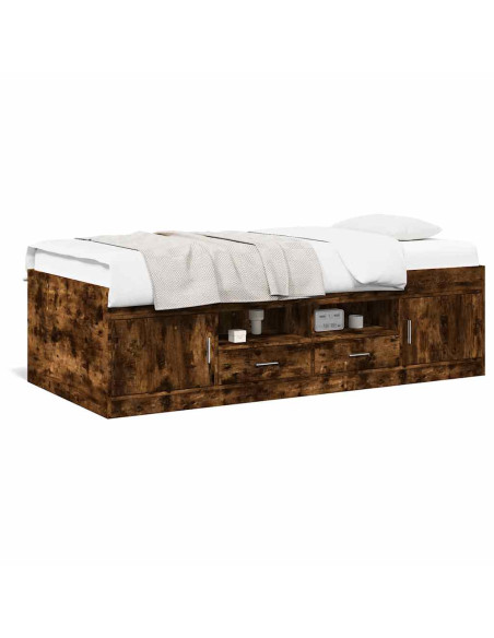 Divano Letto con Cassetti senza Materasso Rovere Fumo 90x190 cm