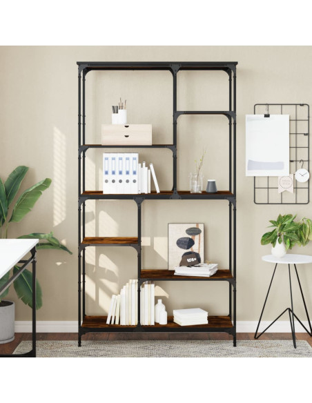 Libreria Rovere Fumo 99x35,5x176 cm Legno Multistrato e Acciaio