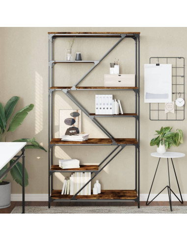 Libreria Rovere Fumo 91x36x176 cm Legno Multistrato e Acciaio