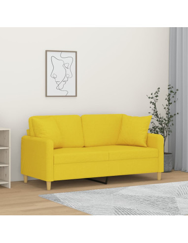 Divano a 2 Posti con Cuscini Giallo Chiaro 140 cm in Tessuto
