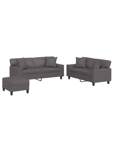 Set di Divani 3 pz con Cuscini Grigio in Similpelle
