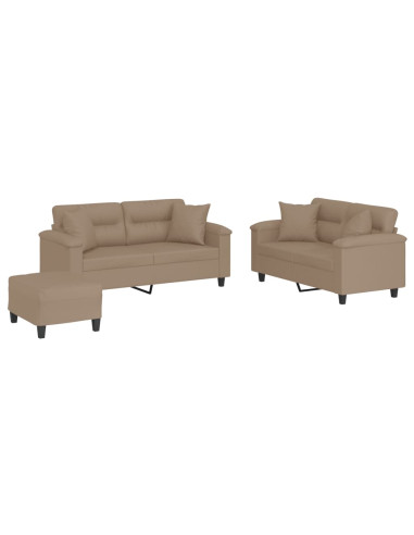 Set di Divani 3 pz con Cuscini Cappuccino in Similpelle