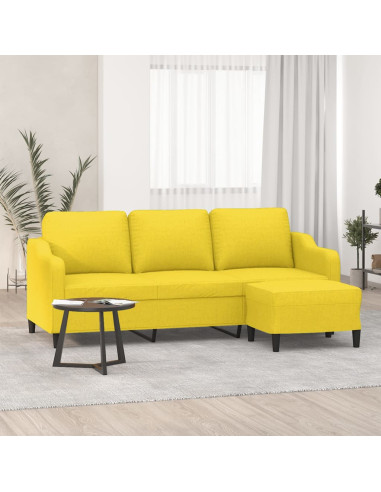 Divano a 3 Posti con Poggiapiedi Giallo Chiaro 180cm in Tessuto