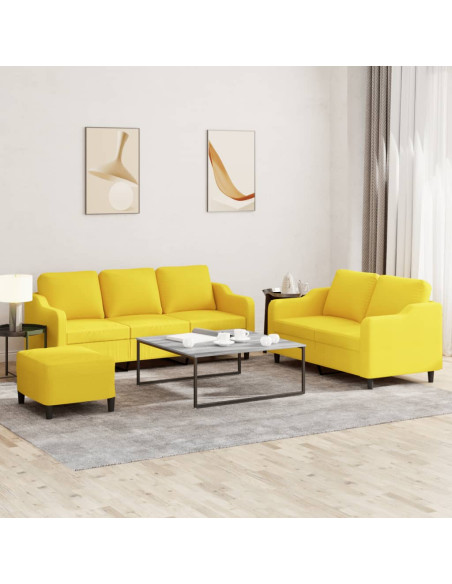 Set di Divani 3 pz con Cuscini Giallo Chiaro in Tessuto