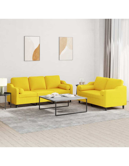 Set di Divani 2 pz con Cuscini Giallo Chiaro in Tessuto