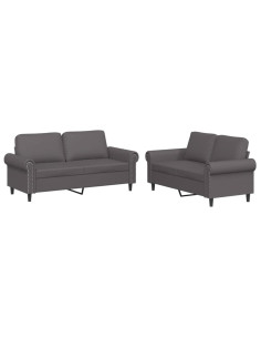 Set di Divani 2 pz con Cuscini Grigio in Similpelle