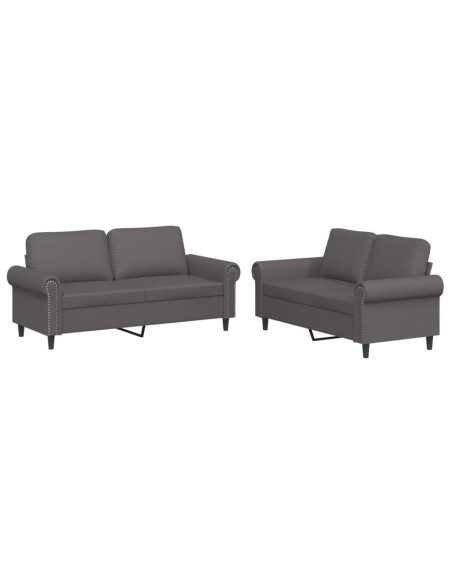 Set di Divani 2 pz con Cuscini Grigio in Similpelle