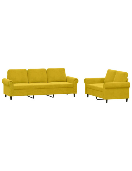 Set di Divani 2 pz con Cuscini giallo in Velluto