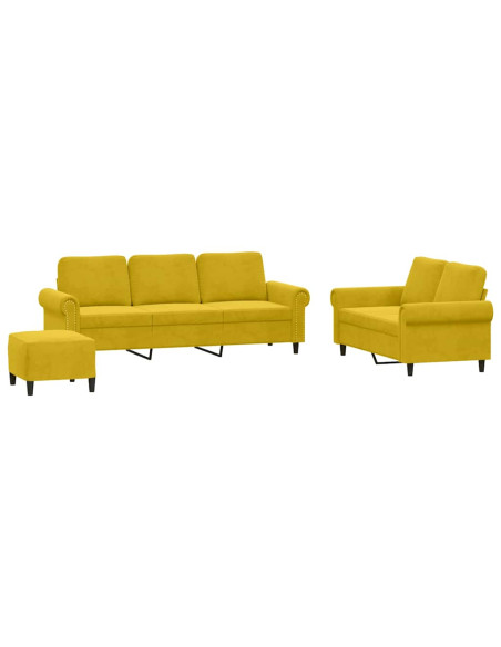 Set di Divani 3 pz con Cuscini giallo in Velluto