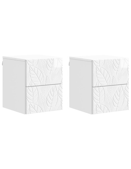 Mobiletto da notte a muro 2 pcs Bianco Lucido 34,5 x 33 x 40 cm