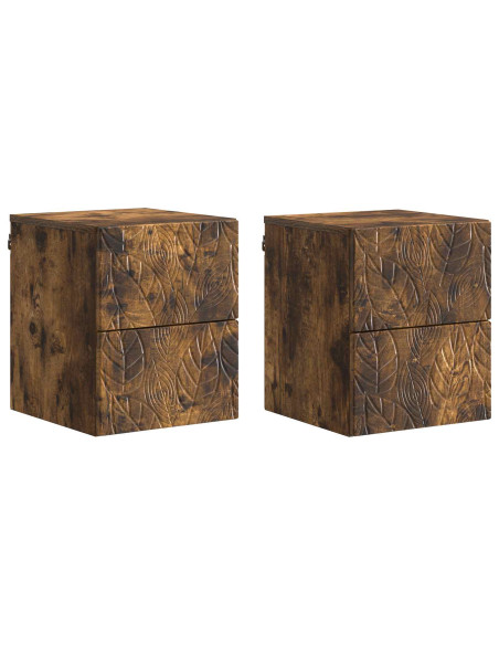 Mobiletto da notte a muro 2 pcs Rovere Fumo 34,5 x 33 x 40 cm