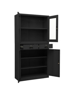 Armadio per Ufficio Antracite 90x40x180 cm in Acciaio e Vetro 2