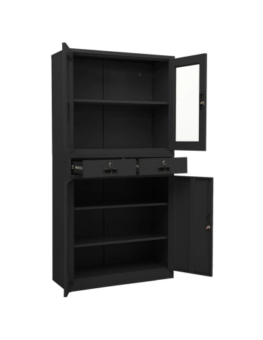 Armadio per Ufficio Antracite 90x40x180 cm in Acciaio e Vetro