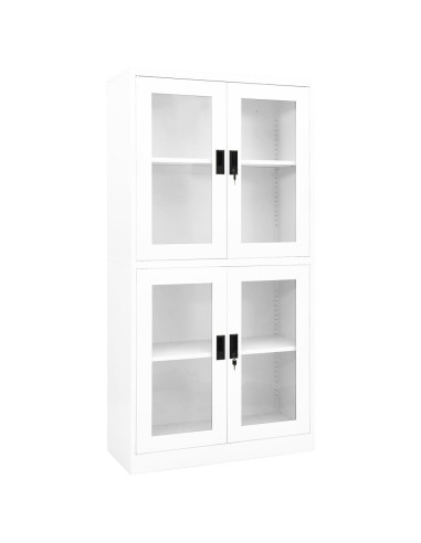 Armadio per Ufficio Bianco 90x40x180 cm in Acciaio e Vetro
