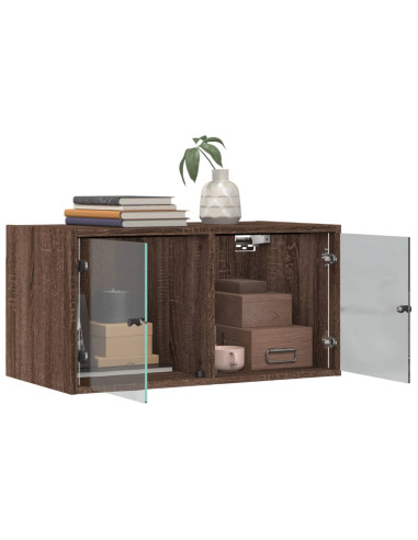 Mobili a Muro con Ante in Vetro 2pz Rovere Marrone 68,5x37x35cm