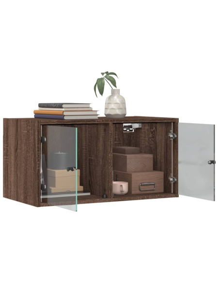 Mobili a Muro con Ante in Vetro 2pz Rovere Marrone 68,5x37x35cm