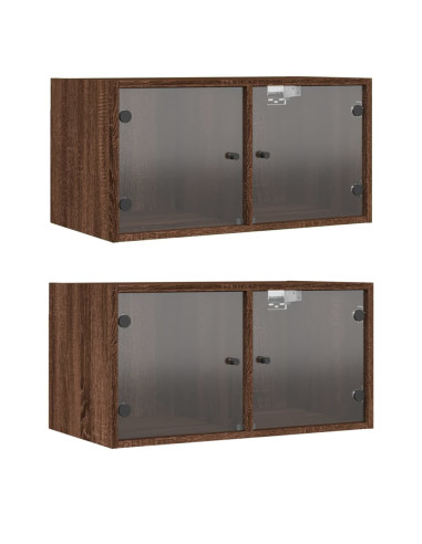 Mobili a Muro con Ante in Vetro 2pz Rovere Marrone 68,5x37x35cm