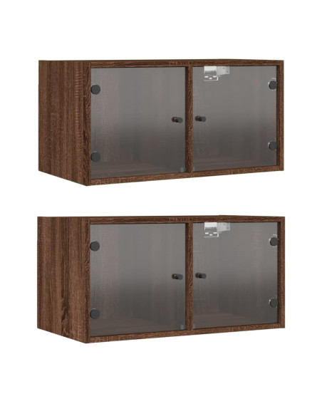 Mobili a Muro con Ante in Vetro 2pz Rovere Marrone 68,5x37x35cm