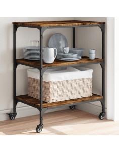 Carrello da Cucina Rovere Fumo 60x41x76 cm in Legno Multistrato