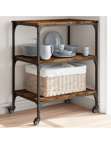 Carrello da Cucina Rovere Fumo 60x41x76 cm in Legno Multistrato