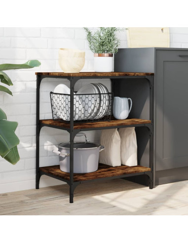 Carrello da Cucina Rovere Fumo 60x41x76 cm in Legno Multistrato