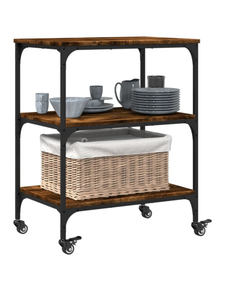 Carrello da Cucina Rovere Fumo 60x41x76 cm in Legno Multistrato