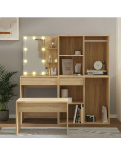 Set Tavolo da Toeletta con LED Rovere Sonoma Legno Multistrato