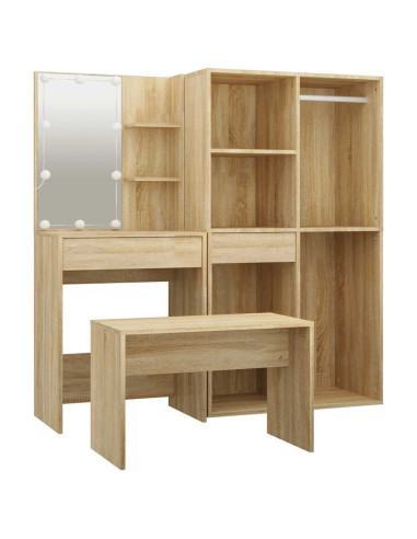 Set Tavolo da Toeletta con LED Rovere Sonoma Legno Multistrato