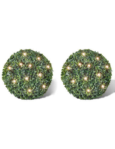 Piante di Bosso Artificiali a Palla 2 pz 35 cm Luce Solare LED