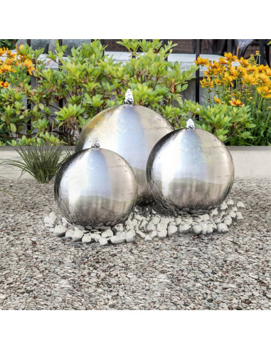 Fontane da Giardino a Sfera 3 pz con LED in Acciaio Inox 30 cm