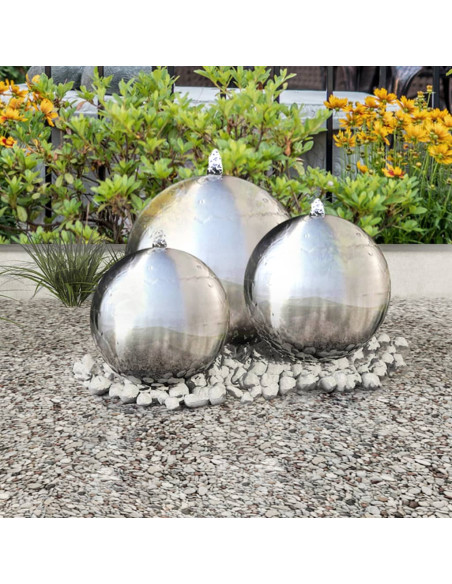 Fontane da Giardino a Sfera 3 pz con LED in Acciaio Inox 30 cm