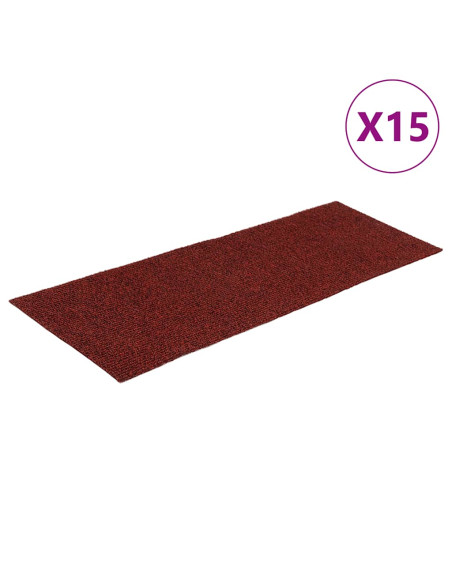 Tappetini per scale autoadesivi 15 pz 60x25 cm Bordeaux Rosso Rettangolari