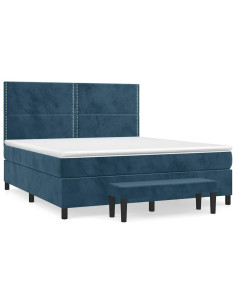 Giroletto a Molle con Materasso Blu Scuro 160x200 cm in Velluto