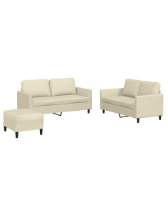 Set di Divani 3 pz con Cuscini crema in Similpelle