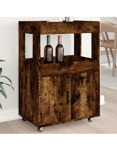 Carrello Bar Rovere Fumo 60x39,5x89 cm in Legno Multistrato