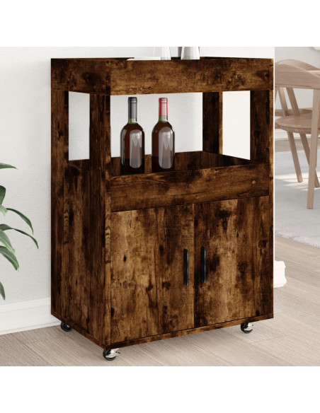Carrello Bar Rovere Fumo 60x39,5x89 cm in Legno Multistrato