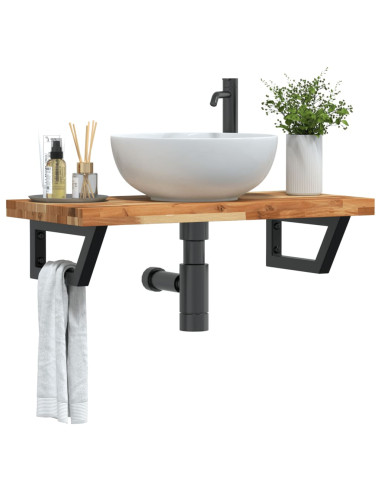 Ripiano a Parete per Lavabo in Acciaio e Massello di Acacia