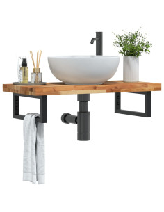 Ripiano a Parete per Lavabo in Acciaio e Massello di Acacia