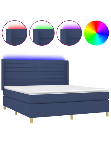 Letto a Molle con Materasso e LED Blu 160x200 cm in Tessuto