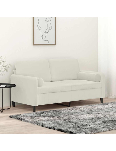 Divano a 2 Posti con Cuscini Crema 140 cm in Velluto