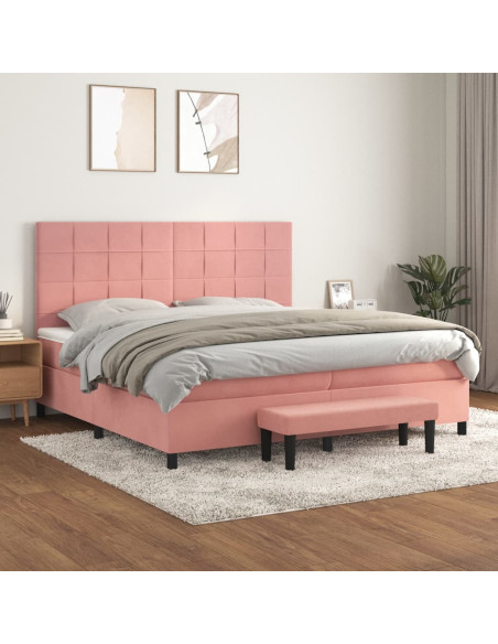 Giroletto a Molle con Materasso Rosa 200x200 cm in Velluto