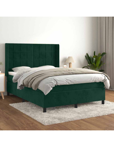 Giroletto a Molle con Materasso Verde Scuro 140x200 cm Velluto