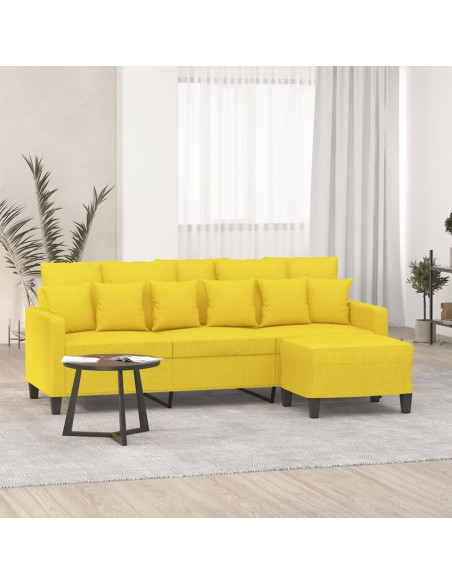 Divano a 3 Posti con Poggiapiedi Giallo Chiaro 180cm in Tessuto
