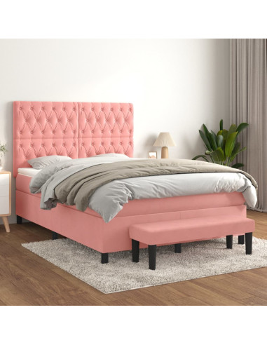Giroletto a Molle con Materasso Rosa 140x200 cm in Velluto